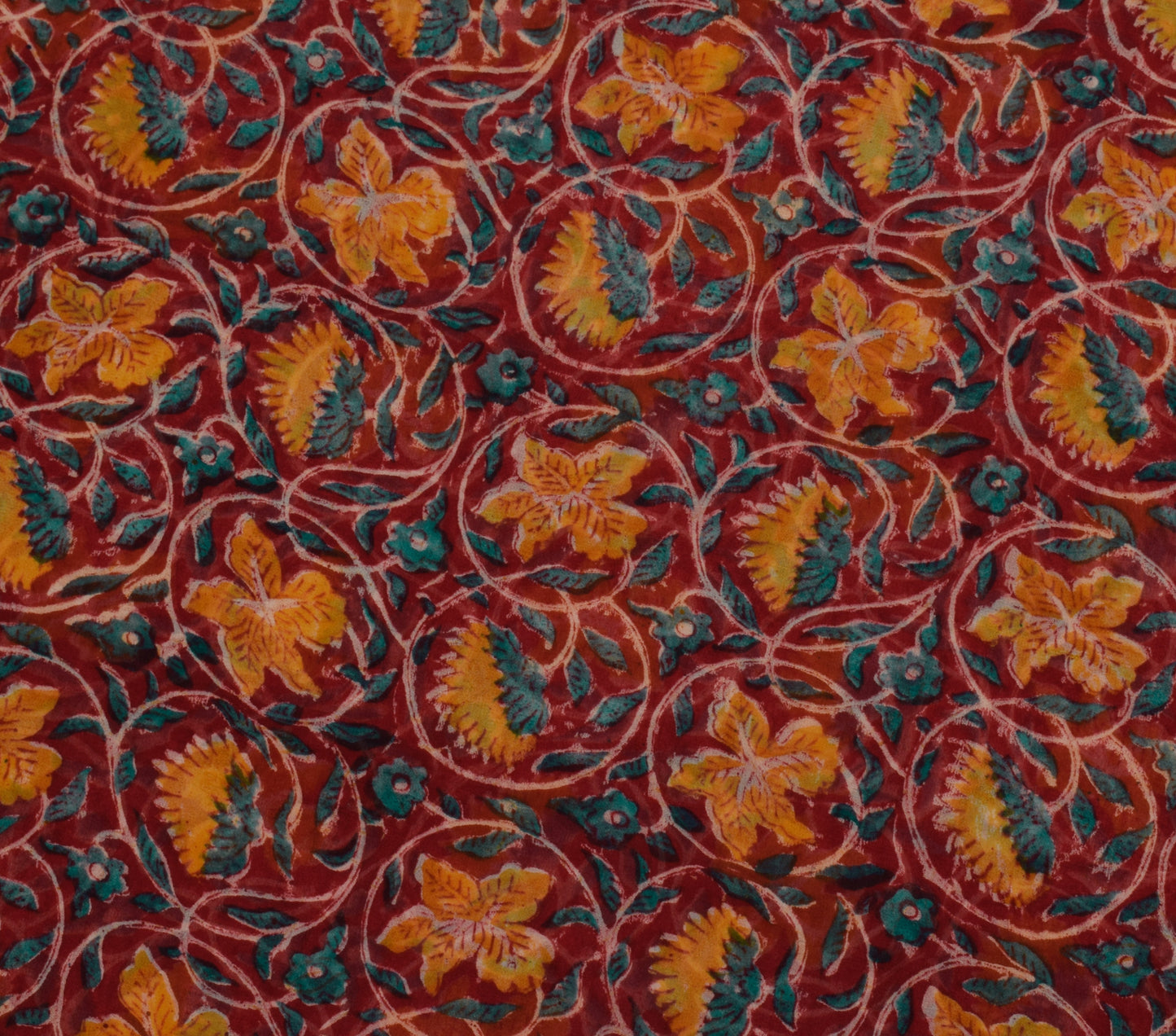 Sushila Vintage Red Saree 100% Pure Georgette Silk Printed Floral Craft Fabric