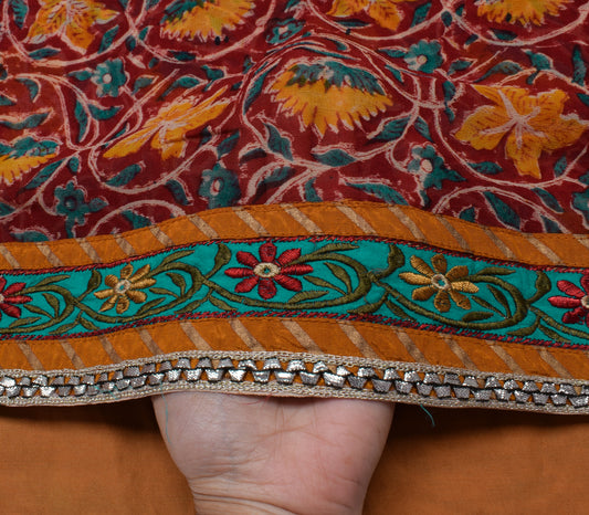 Sushila Vintage Red Saree 100% Pure Georgette Silk Printed Floral Craft Fabric