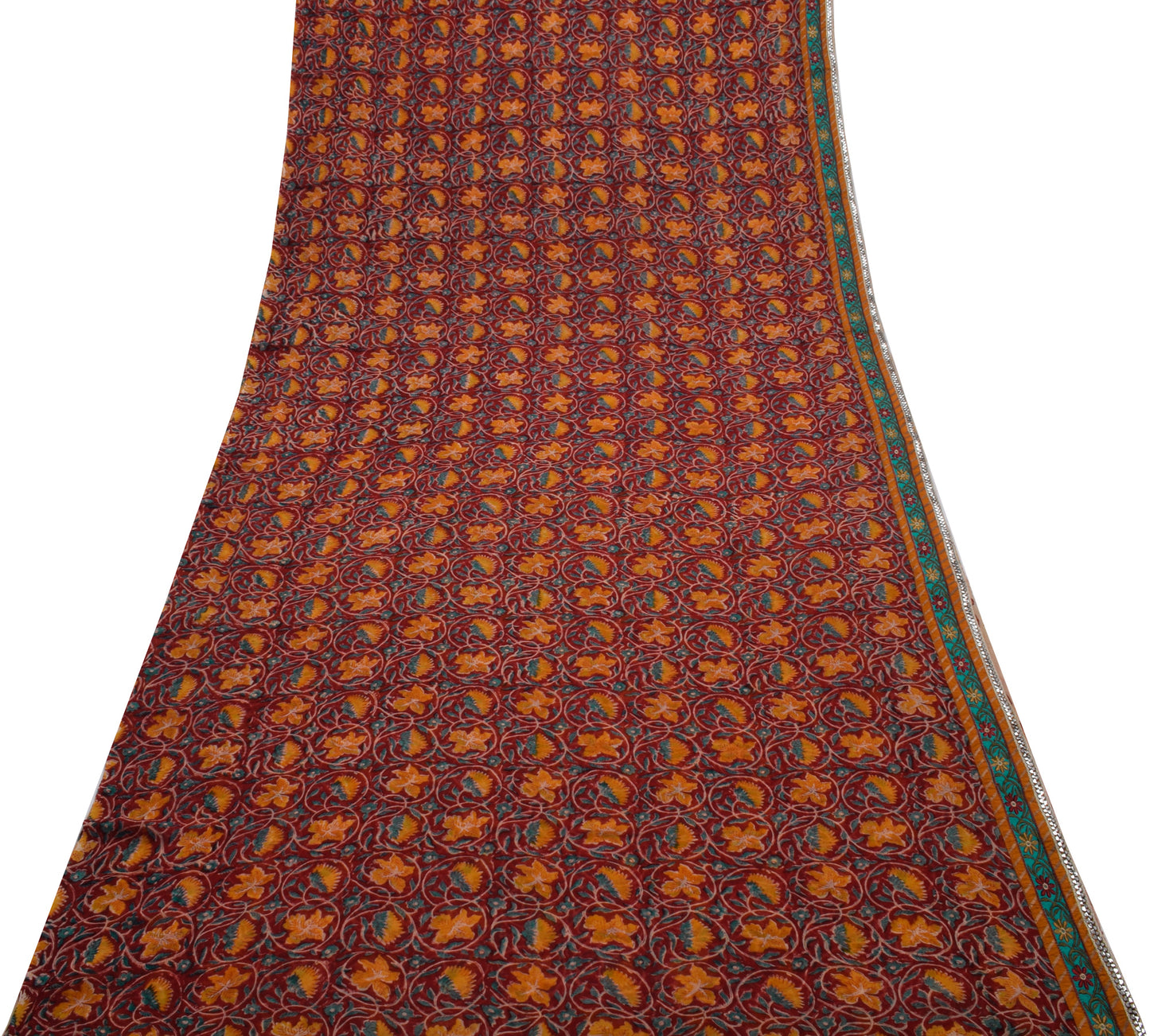 Sushila Vintage Red Saree 100% Pure Georgette Silk Printed Floral Craft Fabric