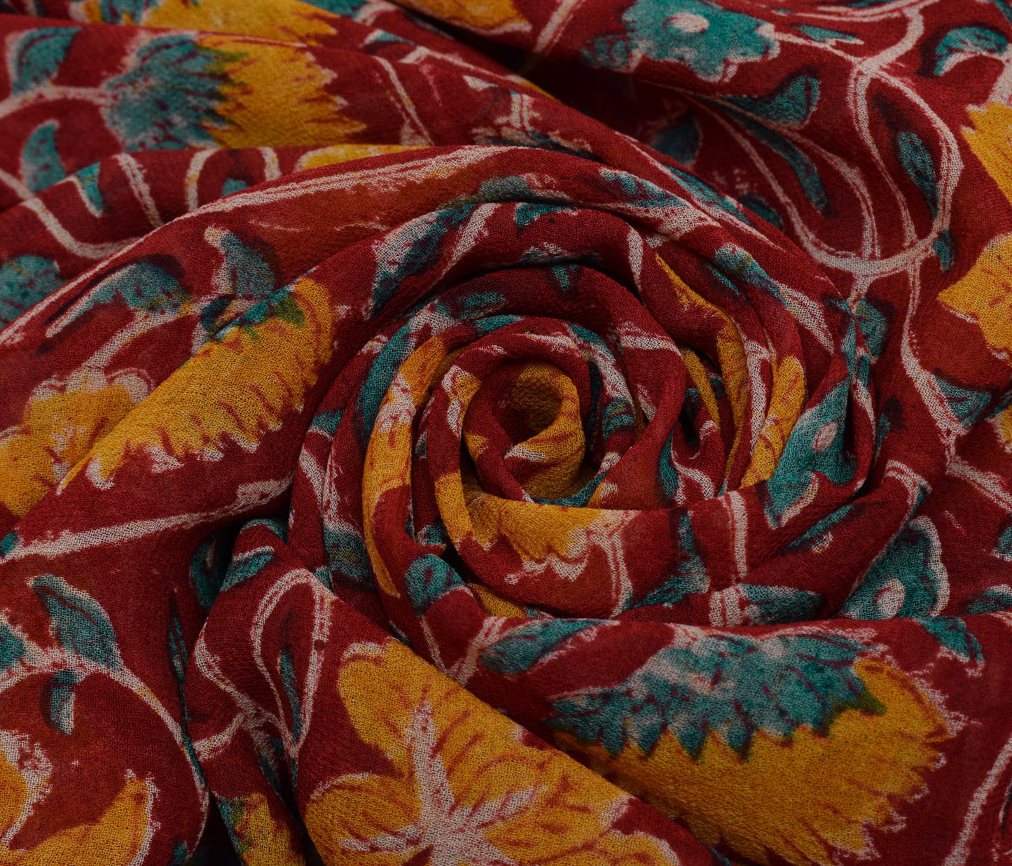 Sushila Vintage Red Saree 100% Pure Georgette Silk Printed Floral Craft Fabric