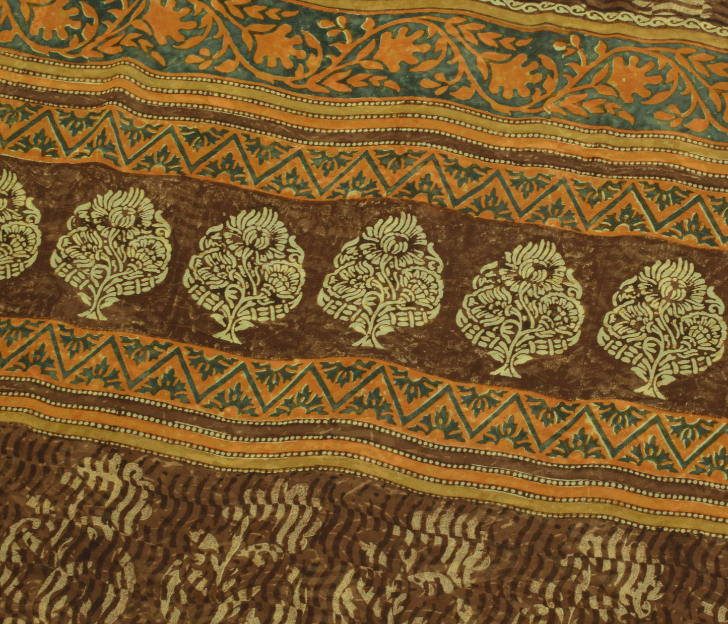 Sushila Vintage Brown Saree 100% Pure Georgette Silk Printed Floral Craft Fabric