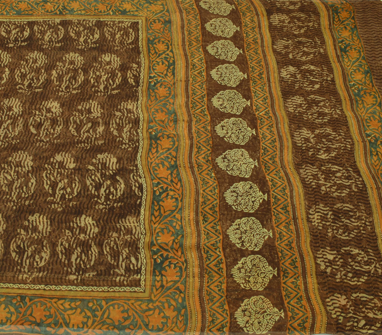 Sushila Vintage Brown Saree 100% Pure Georgette Silk Printed Floral Craft Fabric