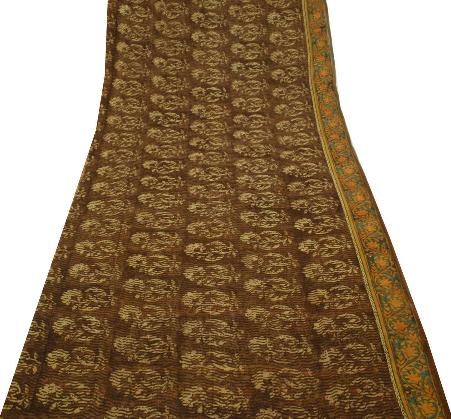 Sushila Vintage Brown Saree 100% Pure Georgette Silk Printed Floral Craft Fabric