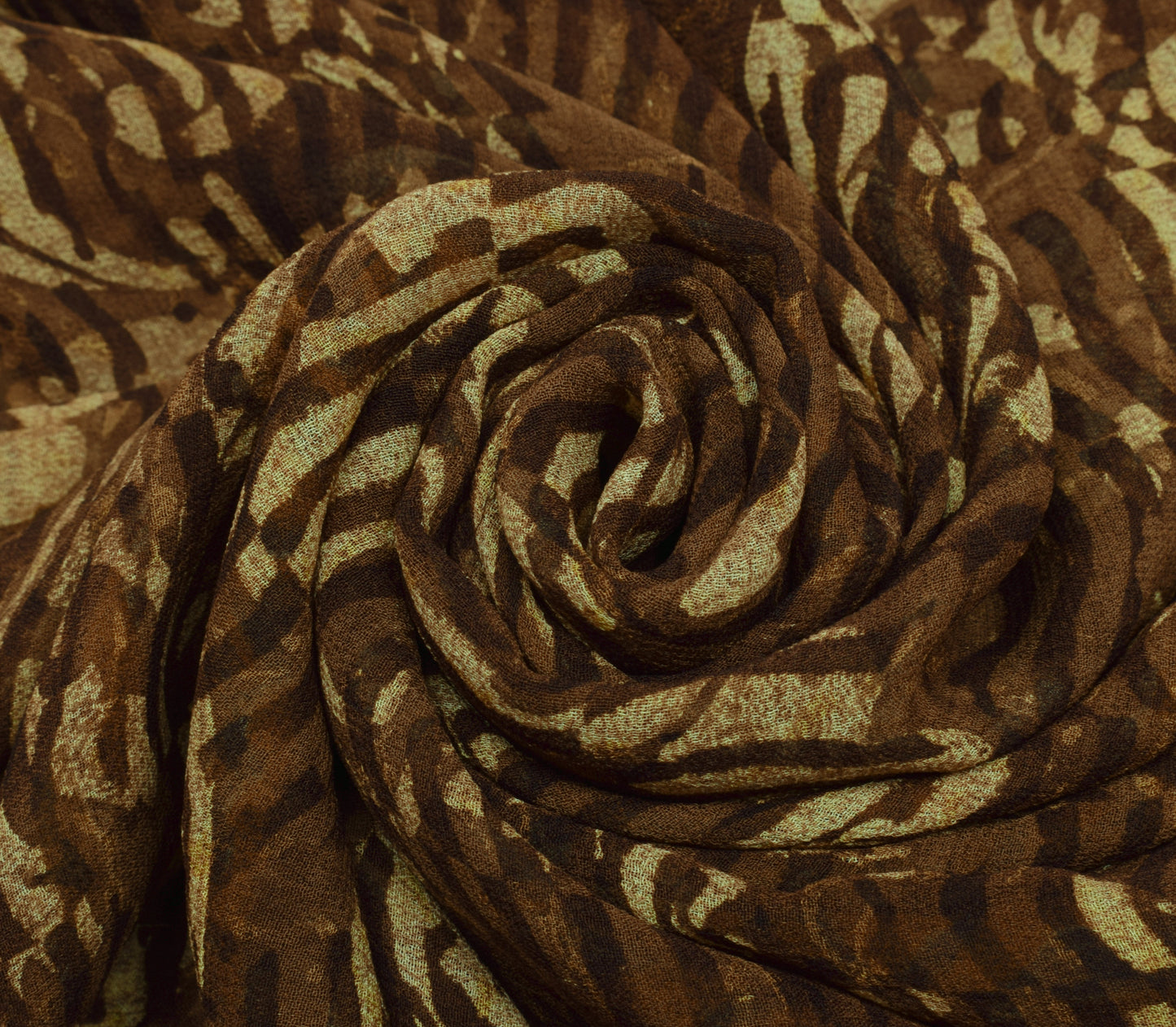 Sushila Vintage Brown Saree 100% Pure Georgette Silk Printed Floral Craft Fabric