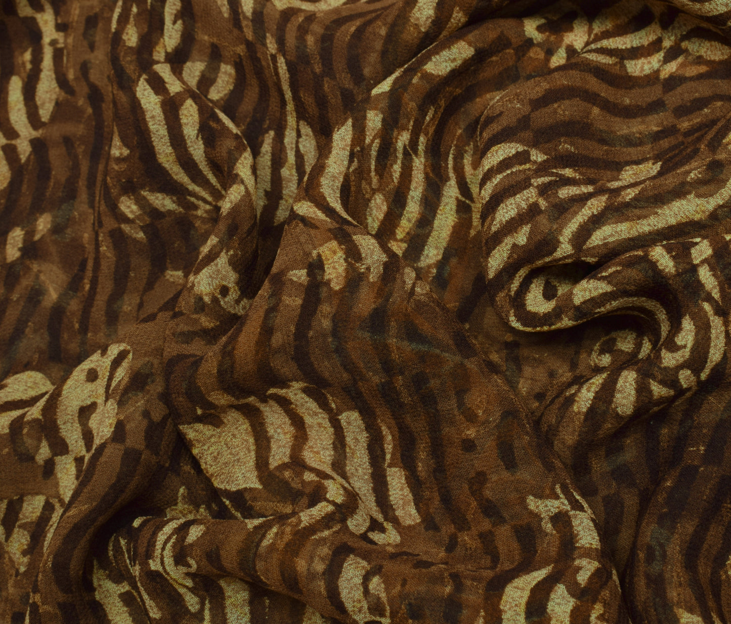 Sushila Vintage Brown Saree 100% Pure Georgette Silk Printed Floral Craft Fabric