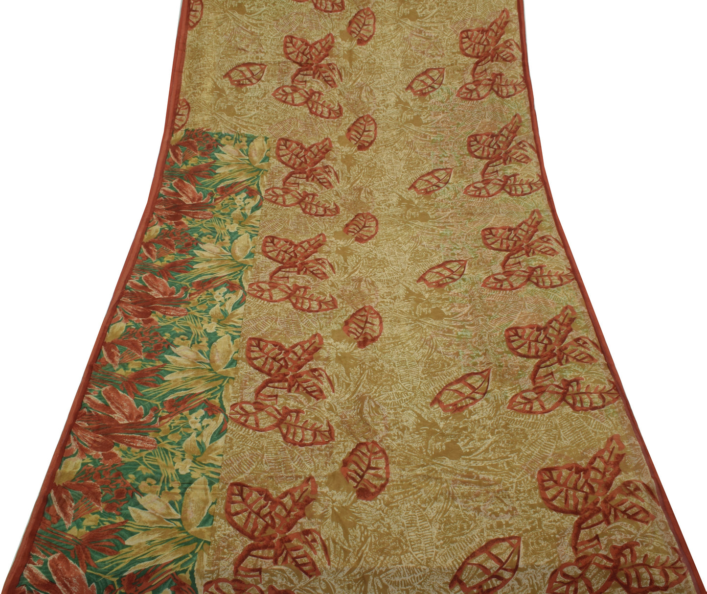 Sushila Vintage Green Saree 100% Pure Chiffon Silk Printed Floral Craft Fabric