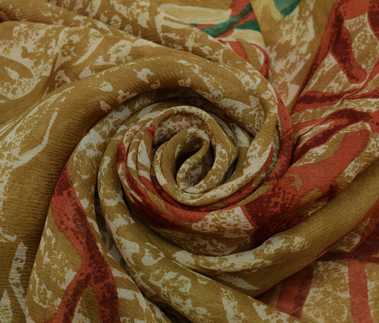 Sushila Vintage Green Saree 100% Pure Chiffon Silk Printed Floral Craft Fabric