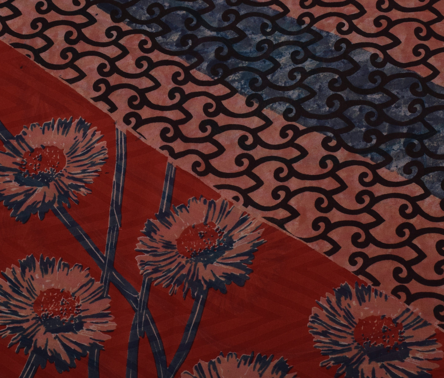 Sushila Vintage Red Saree 100% Pure Georgette Silk Printed Floral Craft Fabric