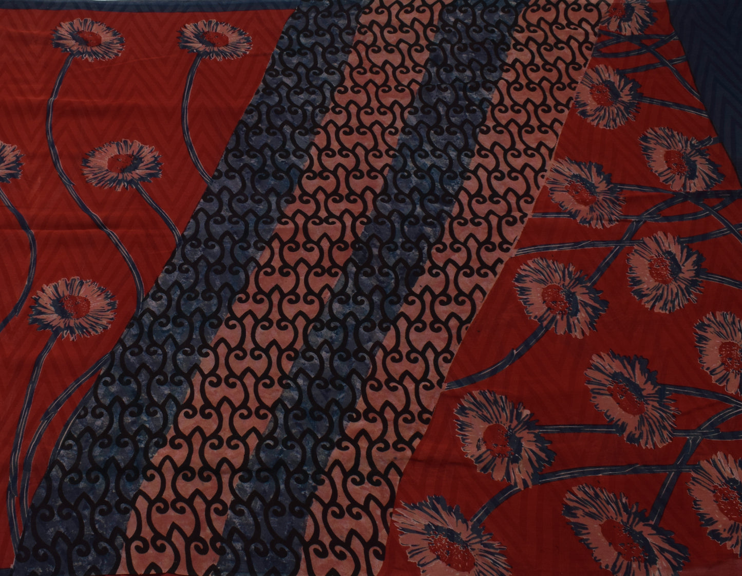 Sushila Vintage Red Saree 100% Pure Georgette Silk Printed Floral Craft Fabric