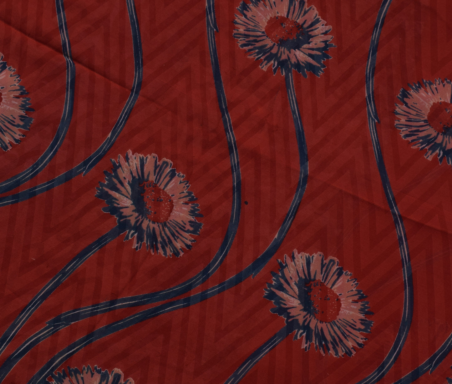 Sushila Vintage Red Saree 100% Pure Georgette Silk Printed Floral Craft Fabric