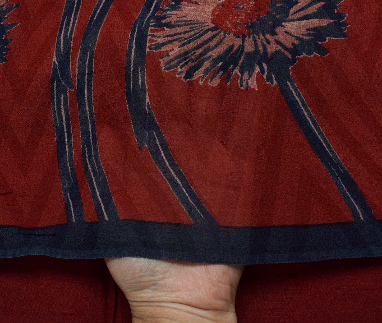Sushila Vintage Red Saree 100% Pure Georgette Silk Printed Floral Craft Fabric