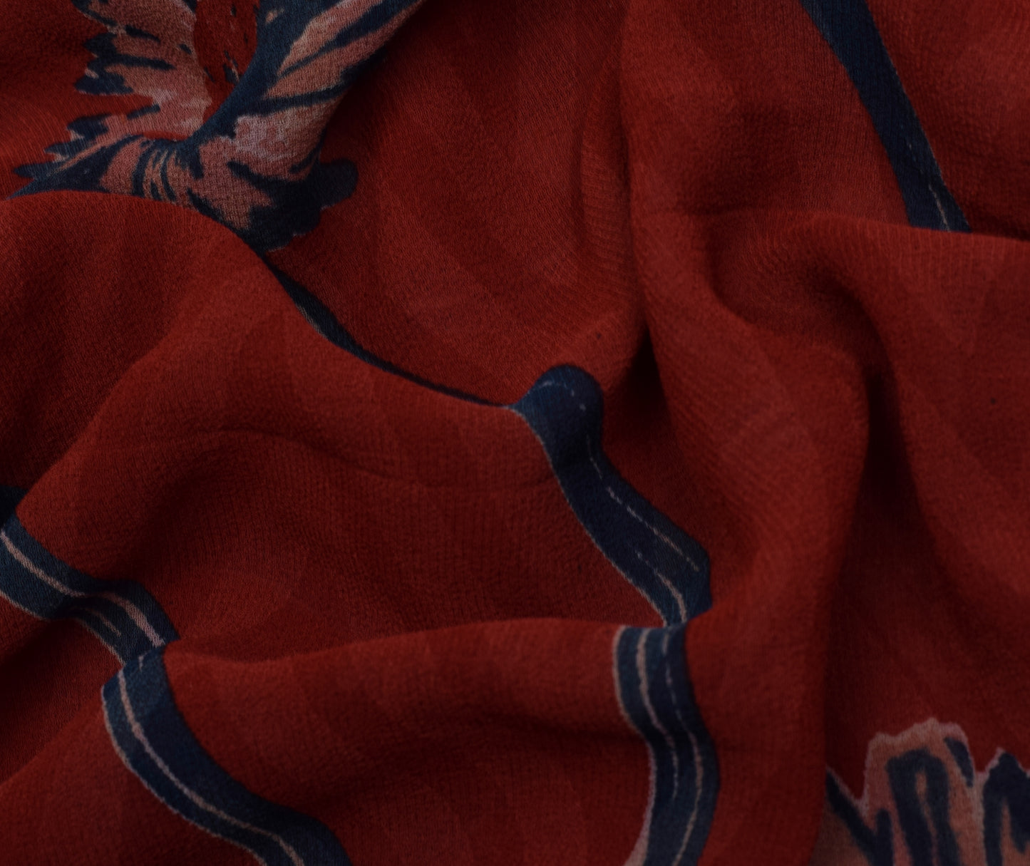 Sushila Vintage Red Saree 100% Pure Georgette Silk Printed Floral Craft Fabric