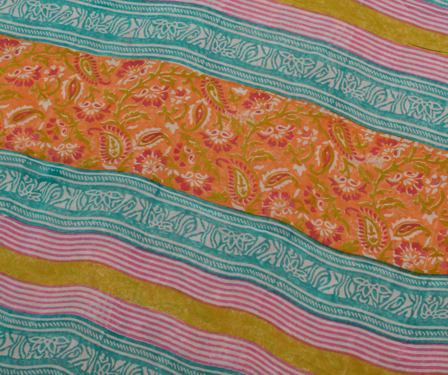 Sushila Vintage Orange Saree 100% Pure Georgette Printed Paisley Craft Fabric