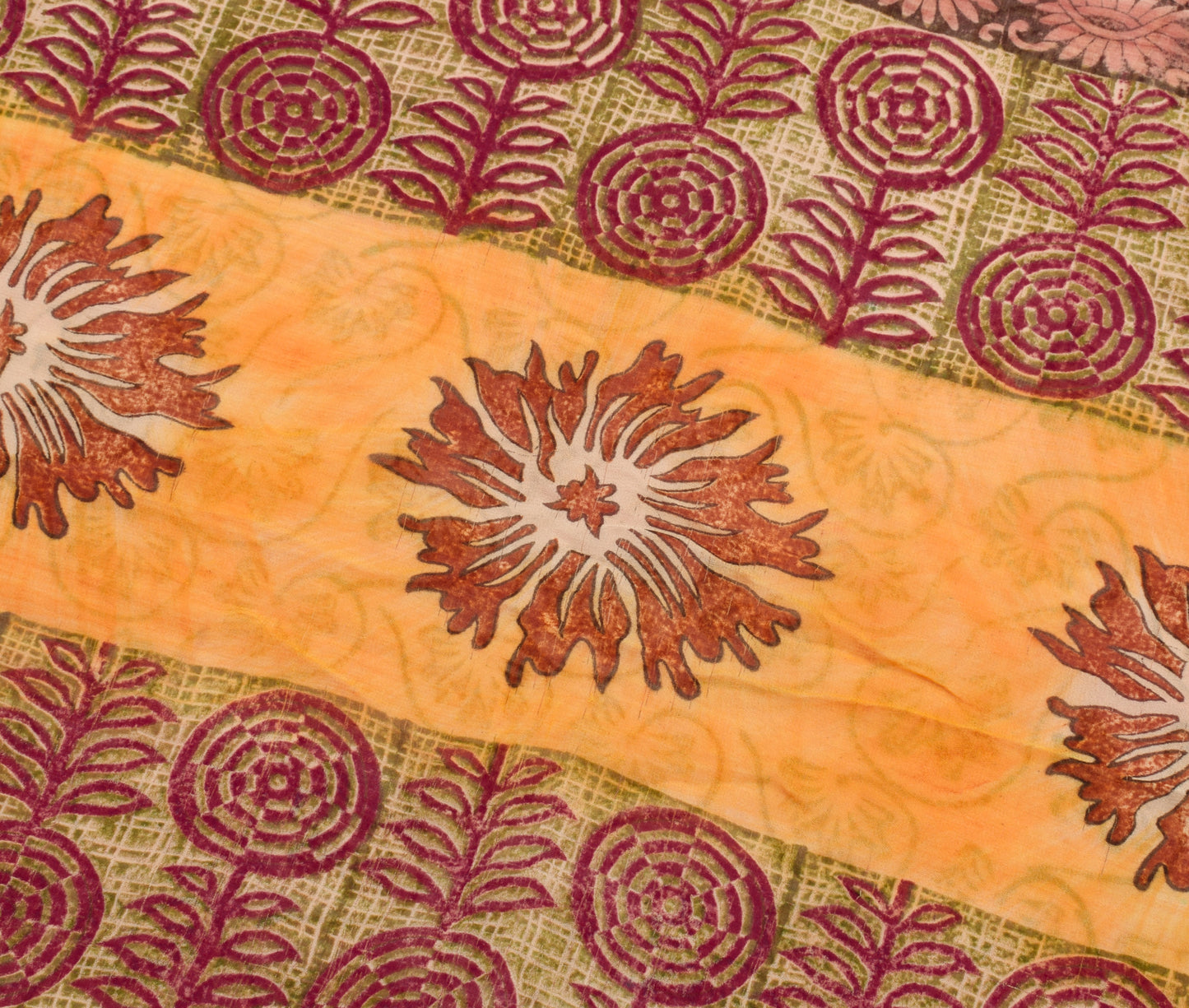 Sushila Vintage Saree 100%Pure Georgette Silk Printed Floral 5 Yard Craft Fabric