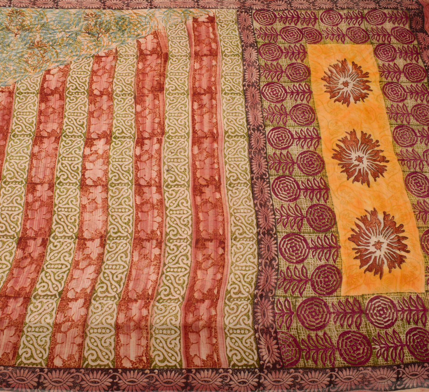 Sushila Vintage Saree 100%Pure Georgette Silk Printed Floral 5 Yard Craft Fabric