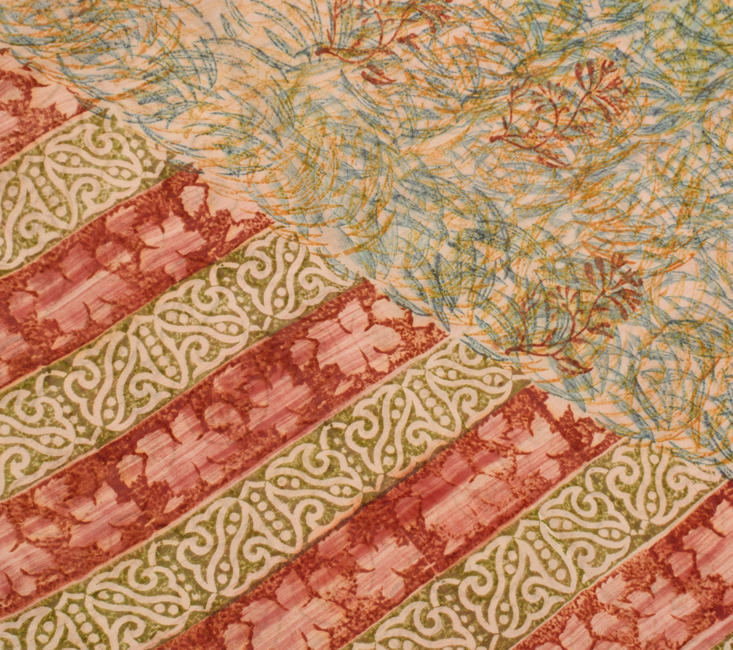 Sushila Vintage Saree 100%Pure Georgette Silk Printed Floral 5 Yard Craft Fabric