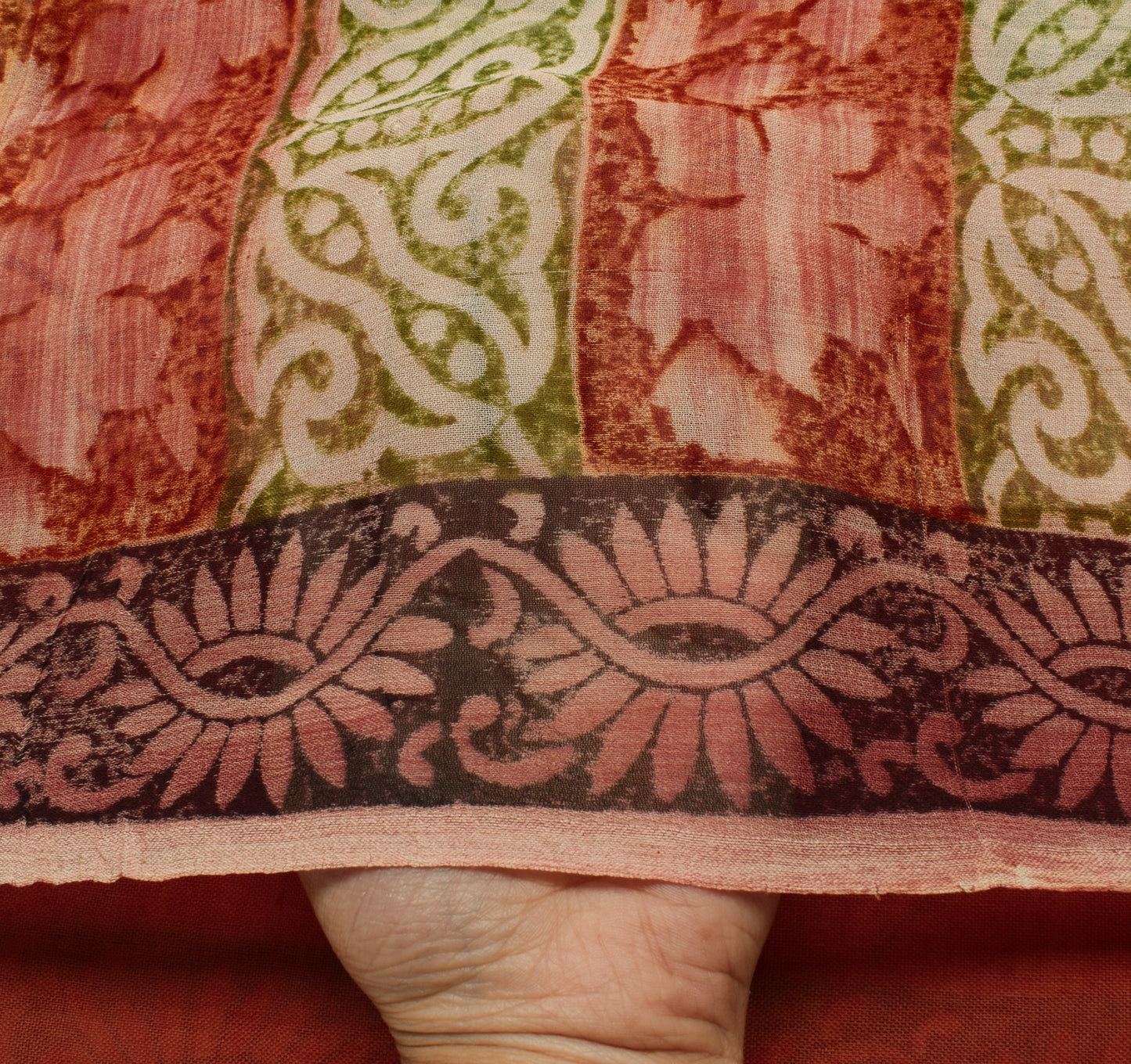 Sushila Vintage Saree 100%Pure Georgette Silk Printed Floral 5 Yard Craft Fabric