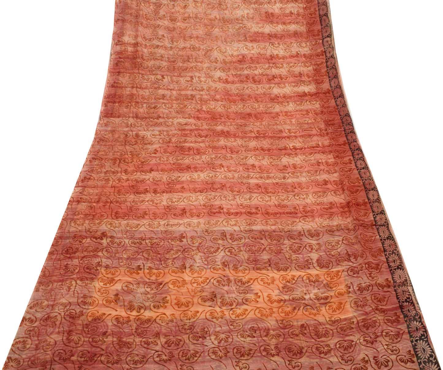 Sushila Vintage Saree 100%Pure Georgette Silk Printed Floral 5 Yard Craft Fabric