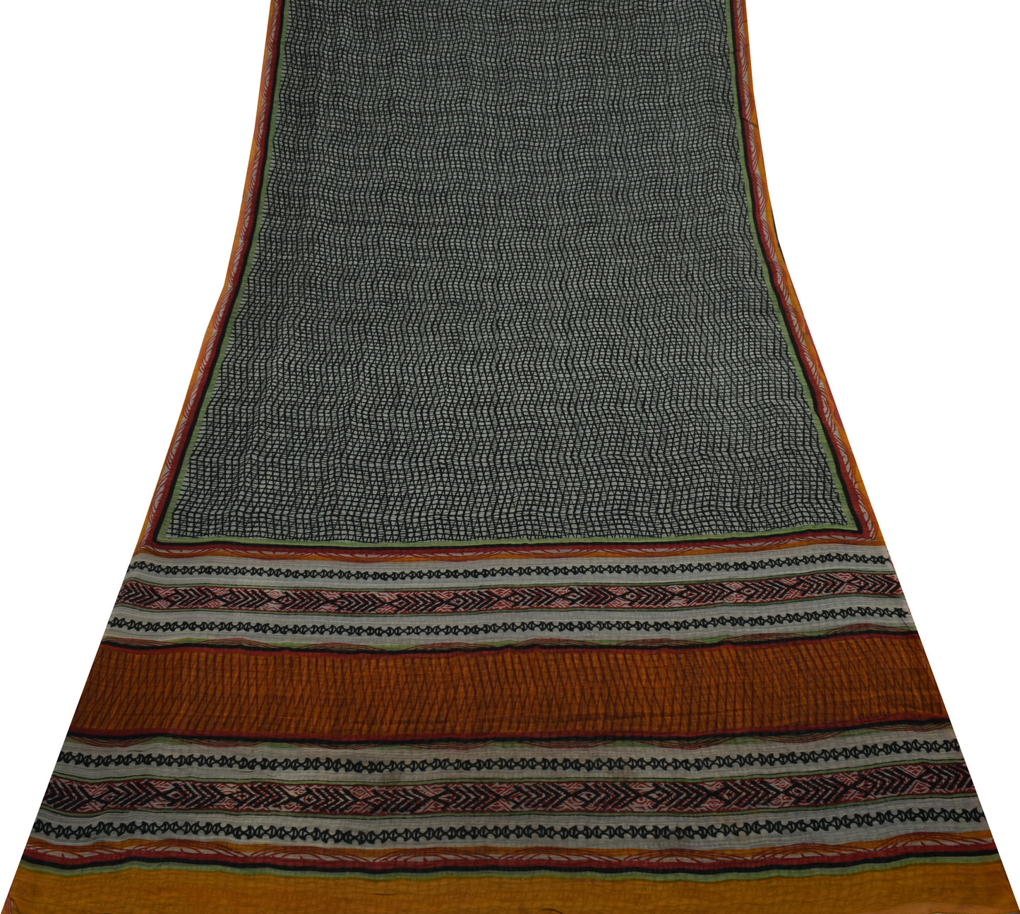 Sushila Vintage Gray Saree 100% Pure Georgette Silk Printed 5 Yard Craft Fabric