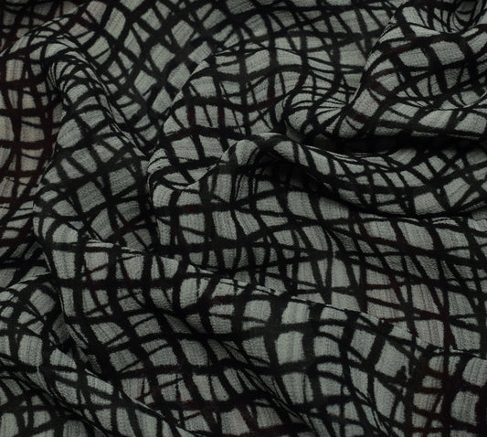Sushila Vintage Gray Saree 100% Pure Georgette Silk Printed 5 Yard Craft Fabric