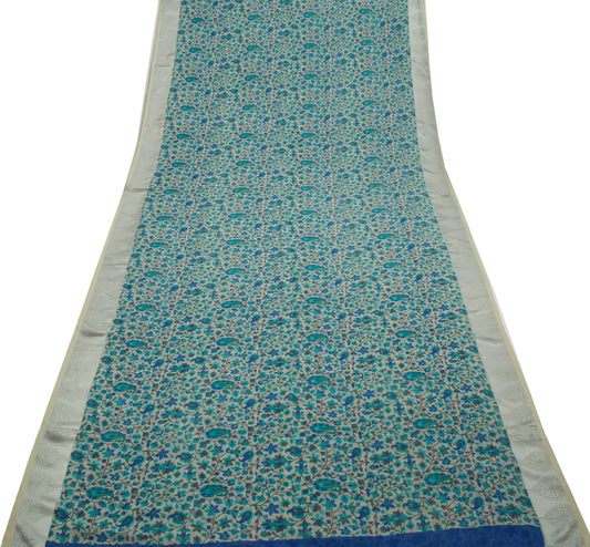 Sushila Vintage Gray Branded Sari 100%Pure Georgette Printed Floral Craft Fabric