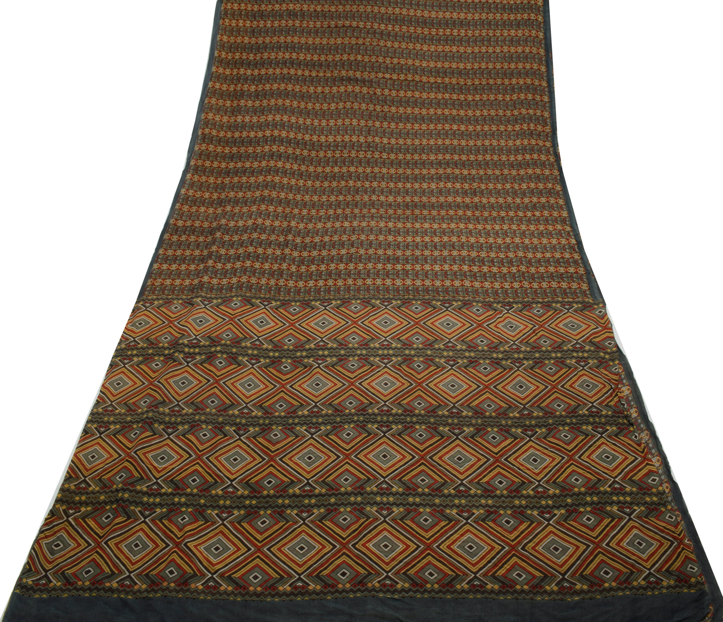 Sushila Vintage Gray Saree 100% Pure Georgette Printed Geometrical Craft Fabric