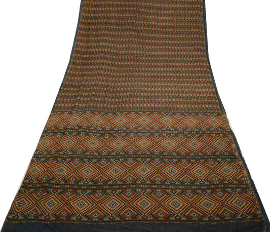 Sushila Vintage Gray Saree 100% Pure Georgette Printed Geometrical Craft Fabric