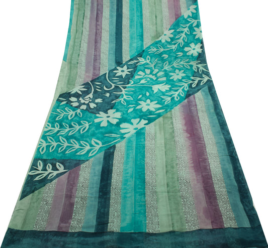 Sushila Vintage Branded Saree 100% Pure Georgette Silk Printed 5 YD Craft Fabric