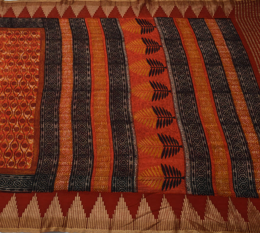 Sushila Vintage Indian Saree 100% Pure Georgette Silk Printed 5 YD Craft Fabric