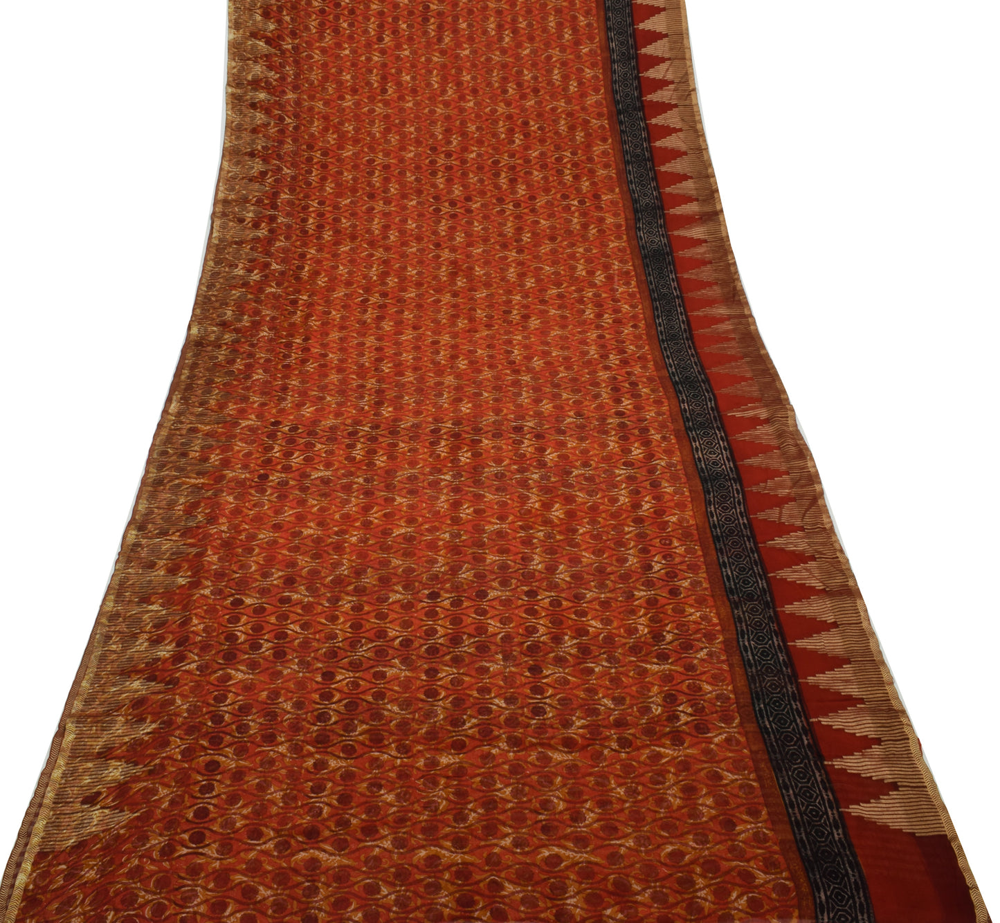Sushila Vintage Indian Saree 100% Pure Georgette Silk Printed 5 YD Craft Fabric