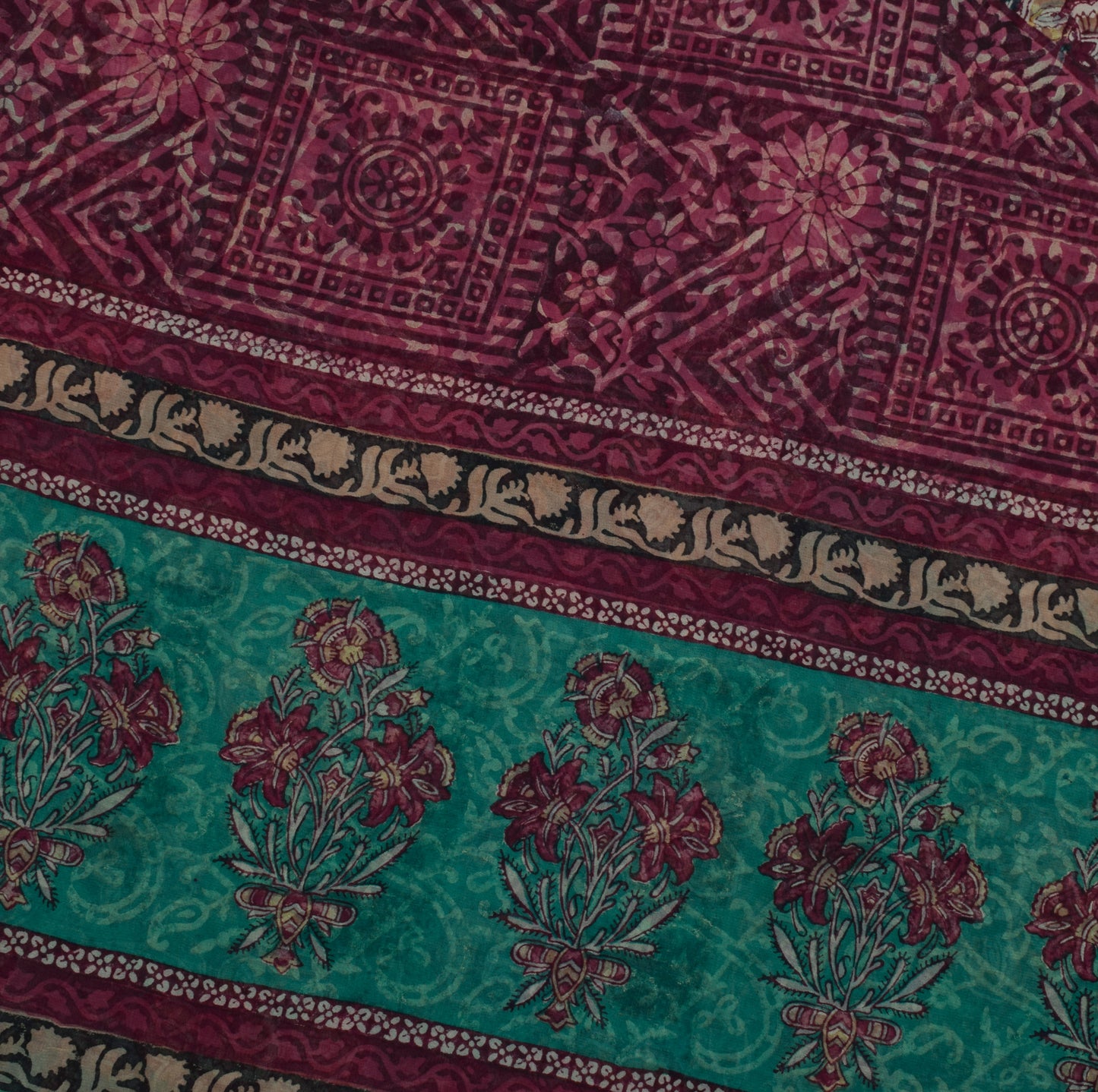 Sushila Vintage Blue Saree 100% Pure Georgette Silk Printed Floral Craft Fabric