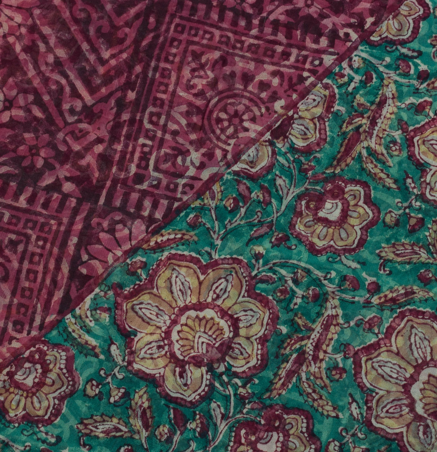 Sushila Vintage Blue Saree 100% Pure Georgette Silk Printed Floral Craft Fabric