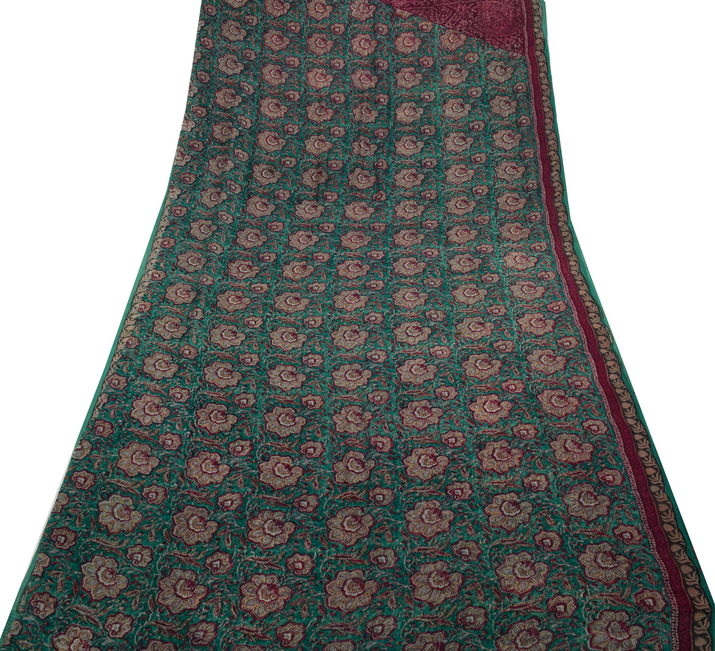 Sushila Vintage Blue Saree 100% Pure Georgette Silk Printed Floral Craft Fabric