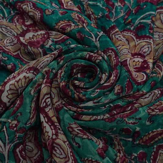 Sushila Vintage Blue Saree 100% Pure Georgette Silk Printed Floral Craft Fabric