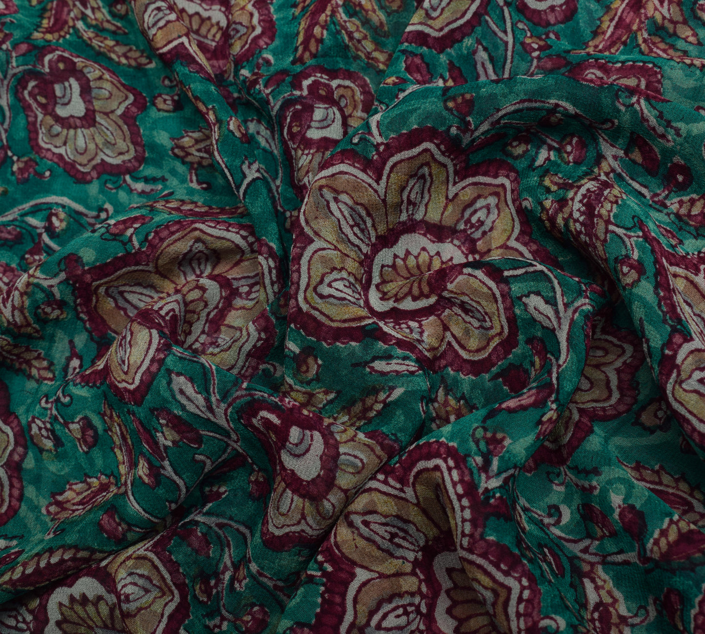 Sushila Vintage Blue Saree 100% Pure Georgette Silk Printed Floral Craft Fabric