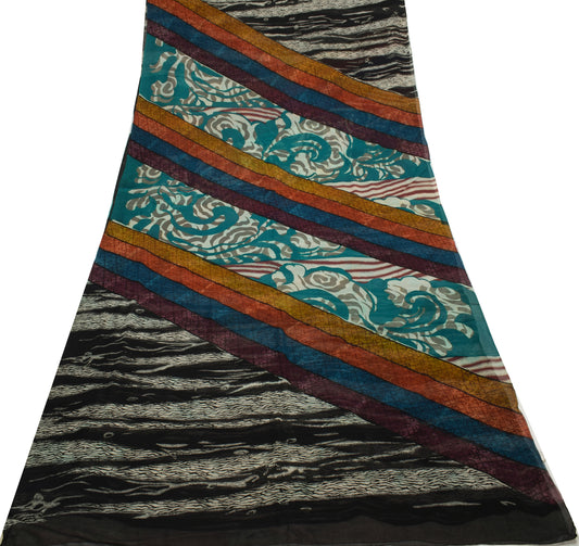 Sushila Vintage Multi-Color Saree 100% Pure Georgette Silk Printed Craft Fabric