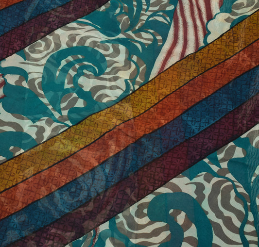 Sushila Vintage Multi-Color Saree 100% Pure Georgette Silk Printed Craft Fabric