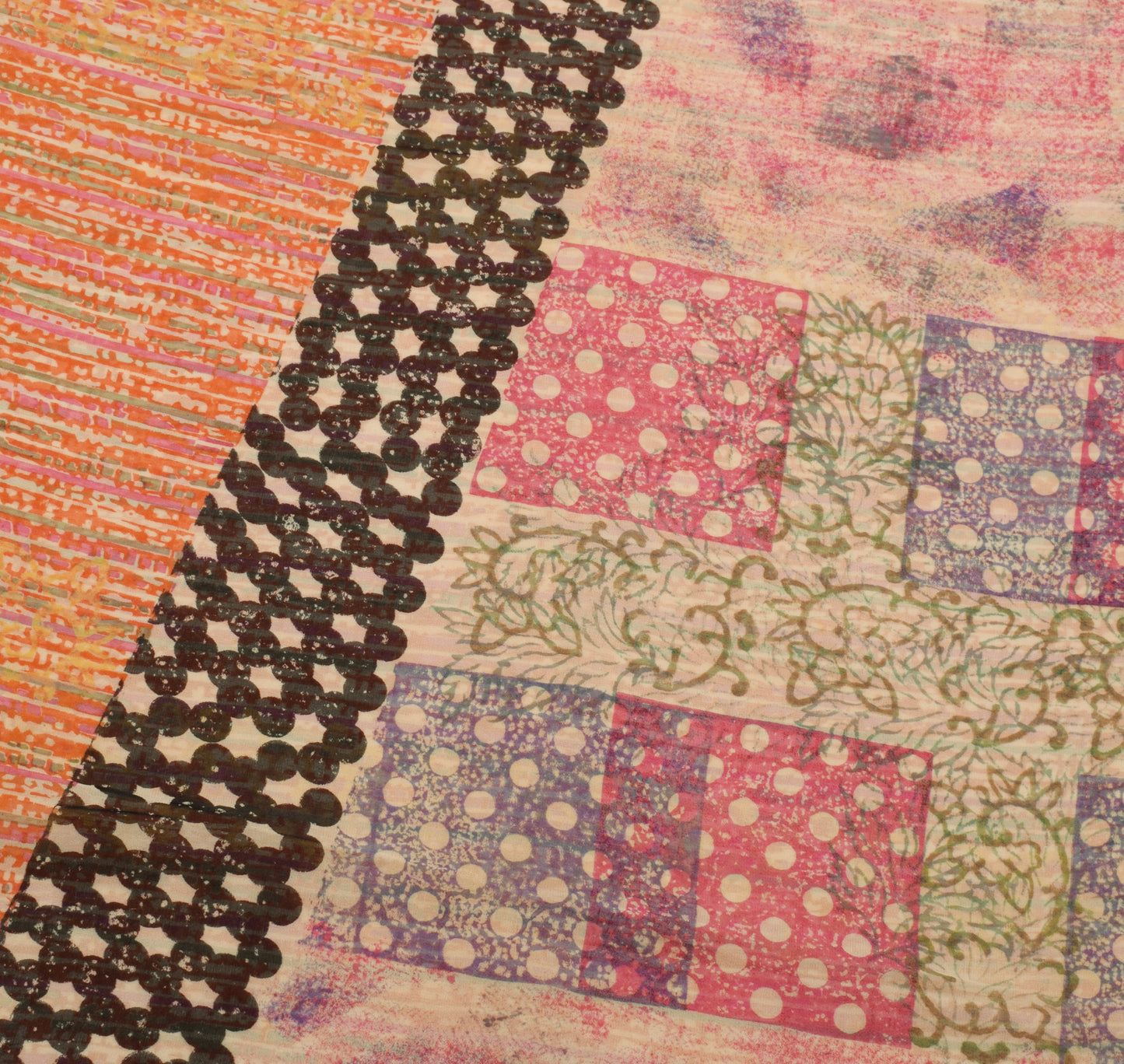 Sushila Vintage Indian Saree 100% Pure Georgette Silk Printed 5 YD Craft Fabric