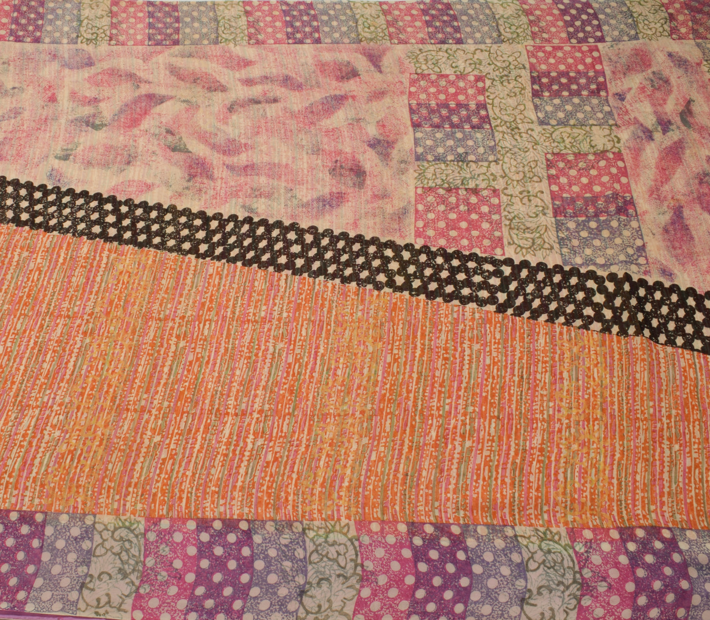 Sushila Vintage Indian Saree 100% Pure Georgette Silk Printed 5 YD Craft Fabric