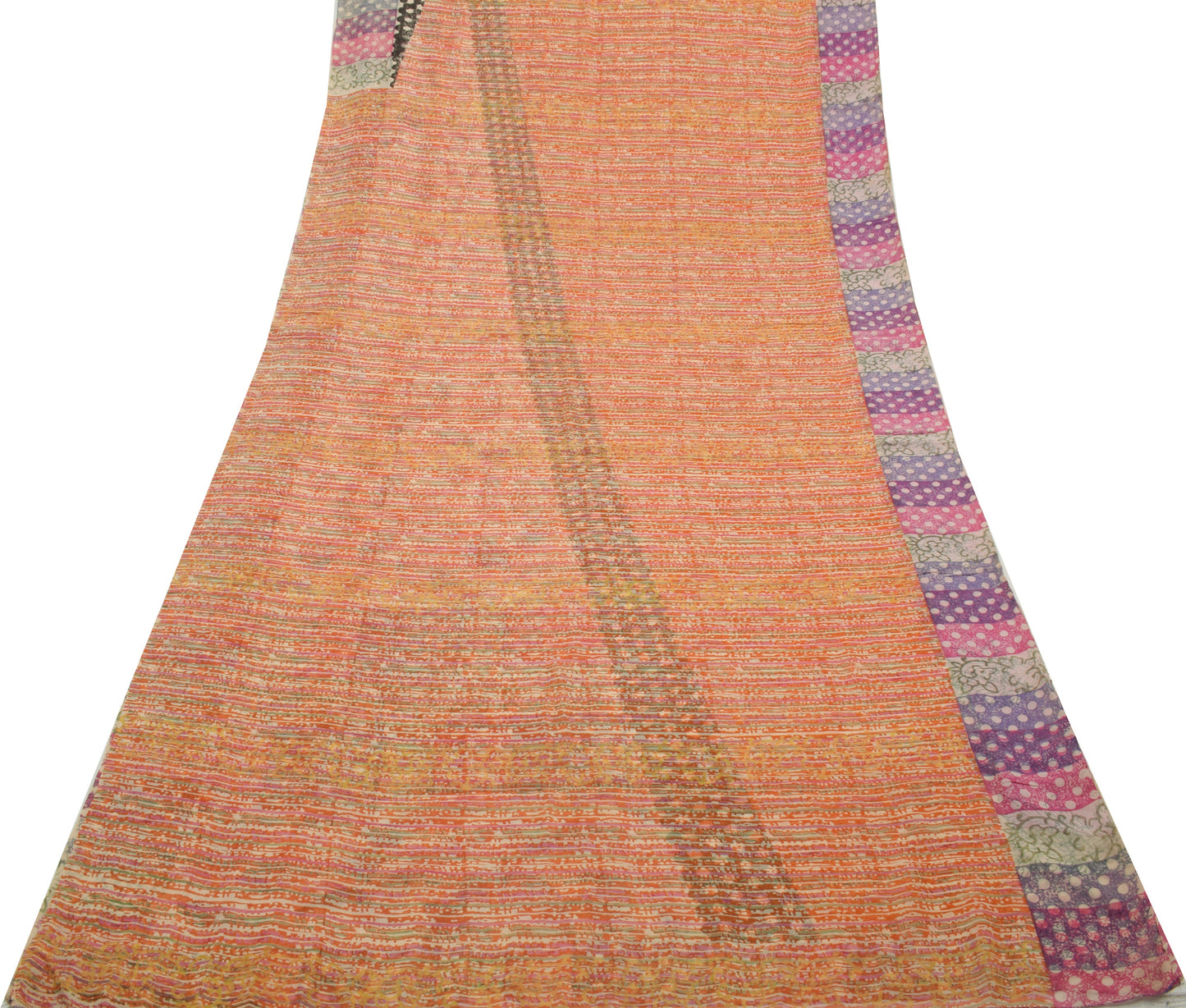 Sushila Vintage Indian Saree 100% Pure Georgette Silk Printed 5 YD Craft Fabric