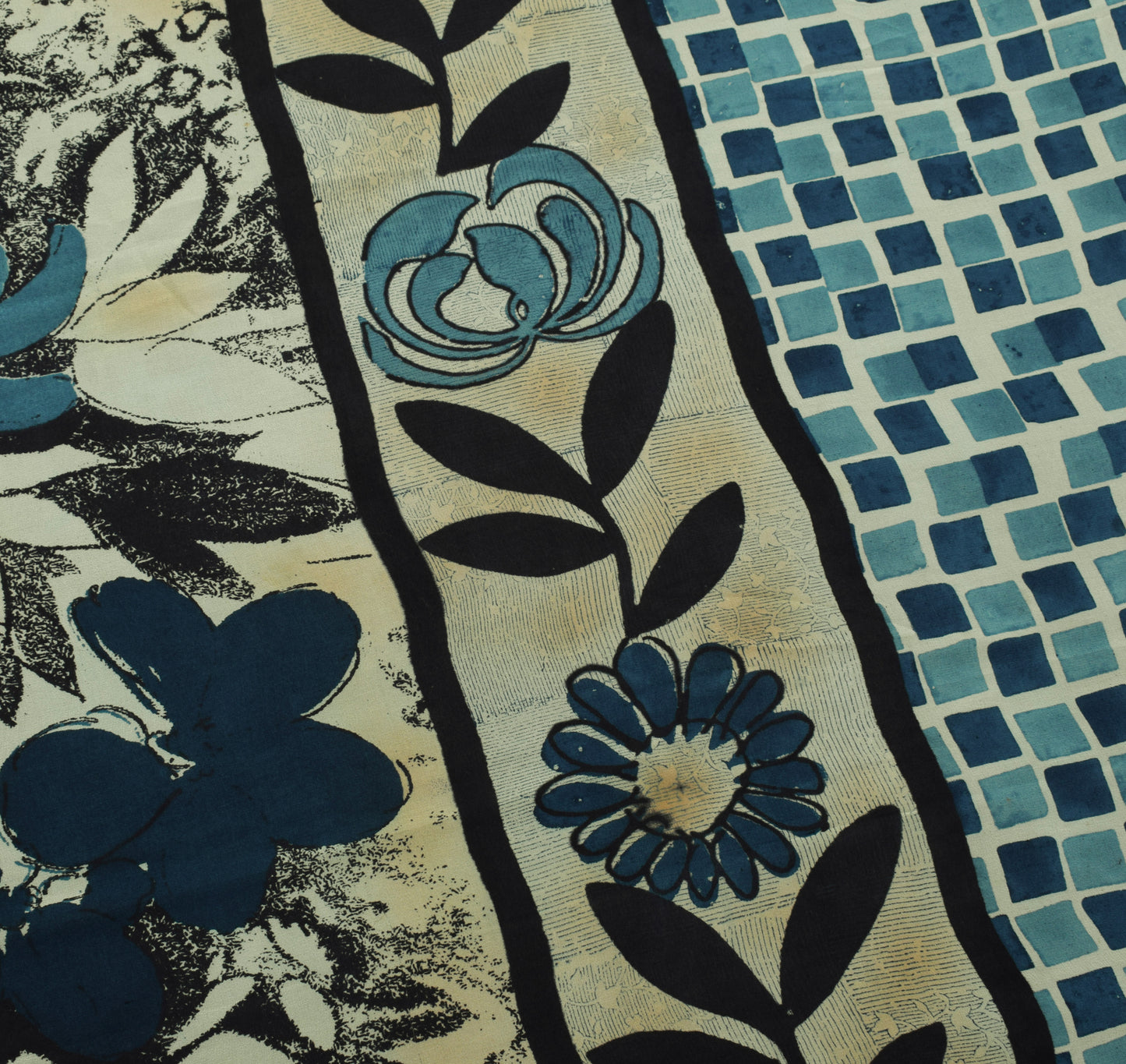 Sushila Vintage Blue Saree 100% Pure Georgette Silk Printed Floral Craft Fabric