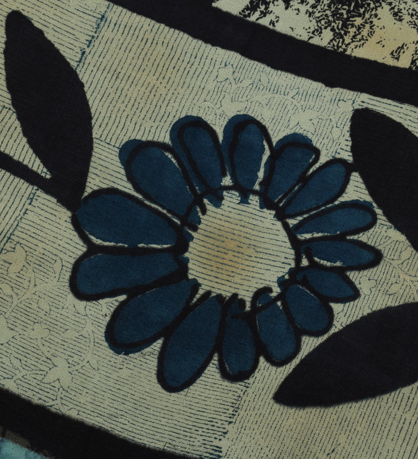 Sushila Vintage Blue Saree 100% Pure Georgette Silk Printed Floral Craft Fabric