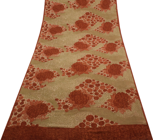 Sushila Vintage Saree 100% Pure Georgette Silk Printed Floral 5 YD Craft Fabric
