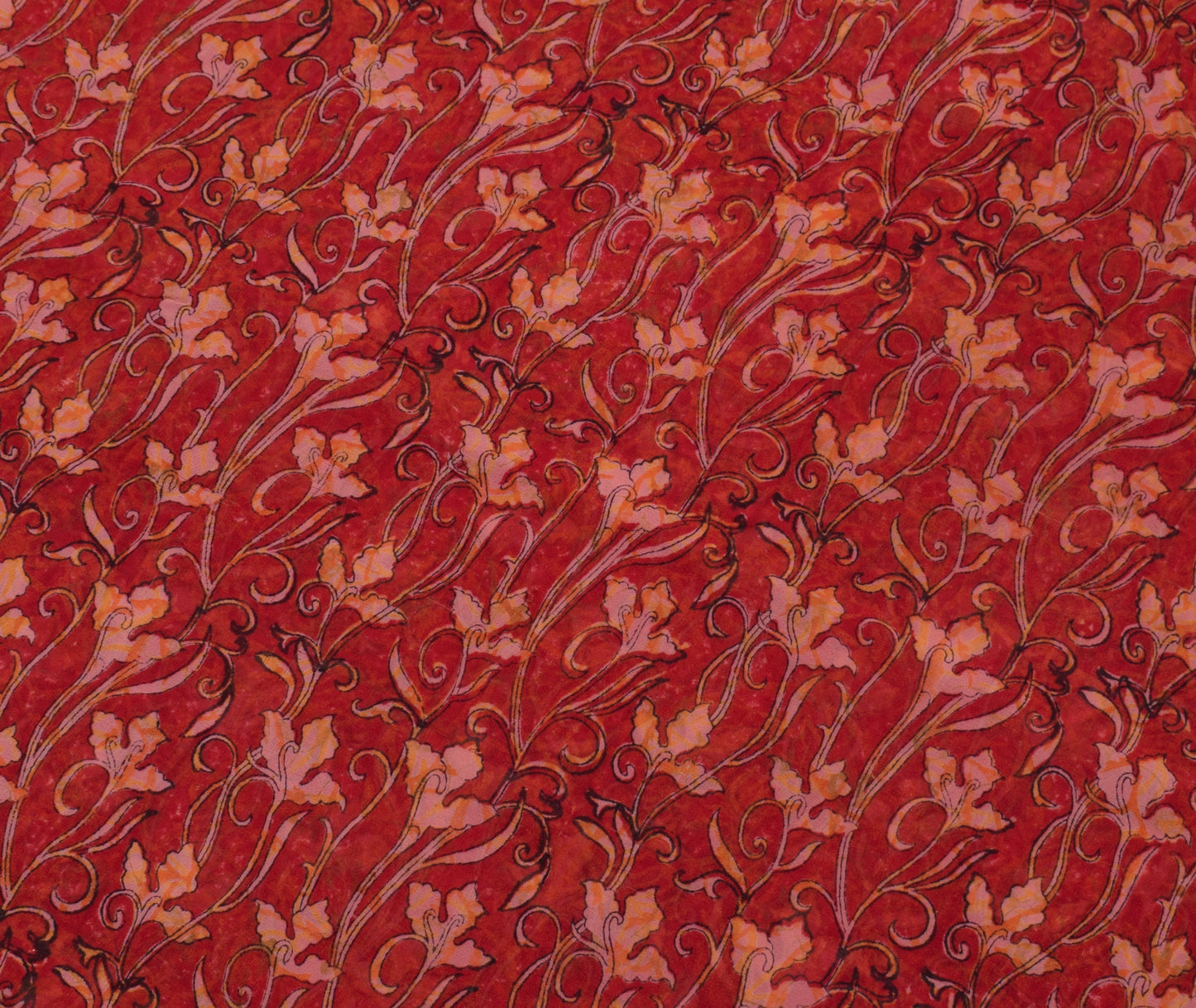 Sushila Vintage Red Saree 100% Pure Georgette Silk Printed Floral Craft Fabric