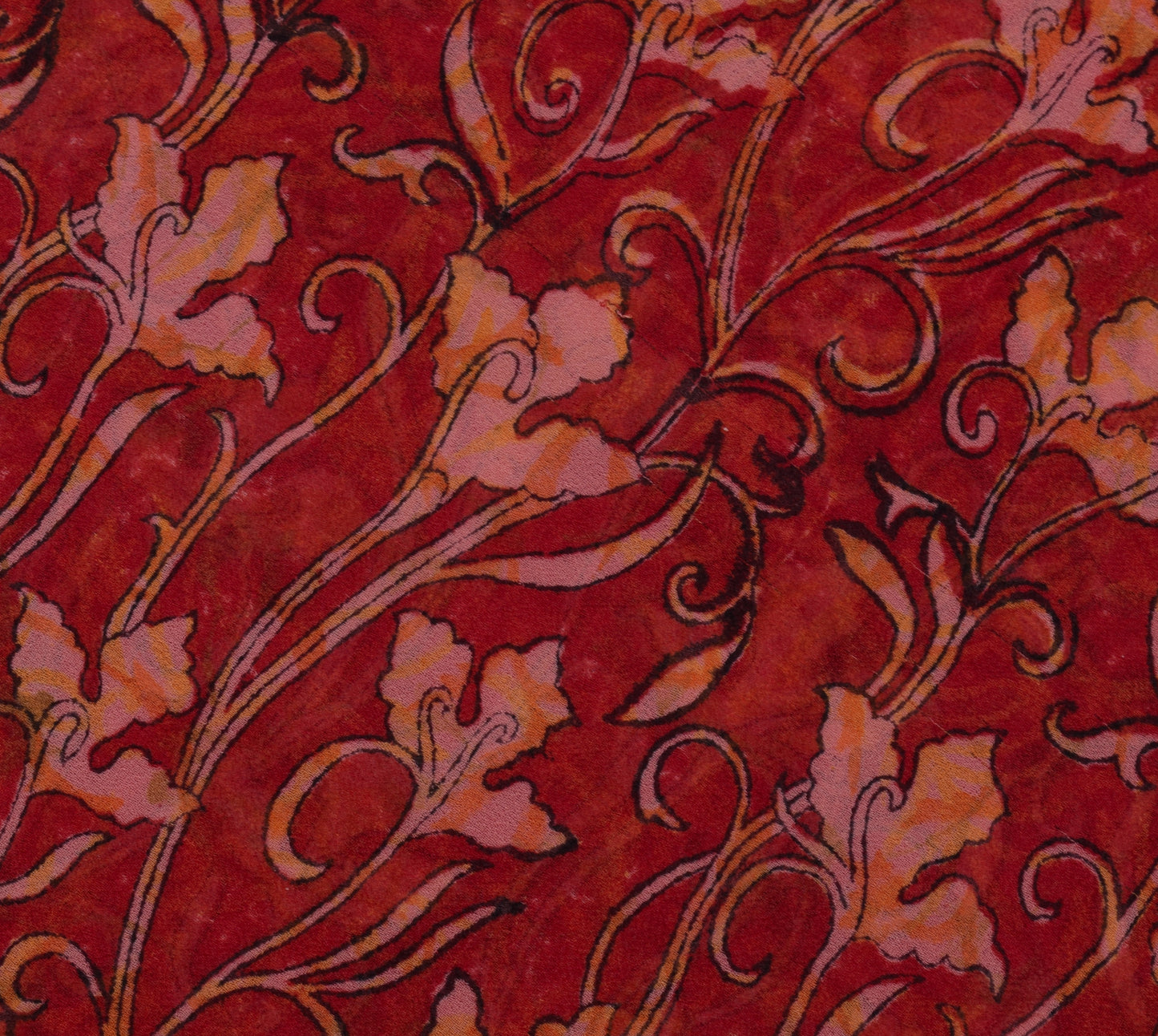 Sushila Vintage Red Saree 100% Pure Georgette Silk Printed Floral Craft Fabric