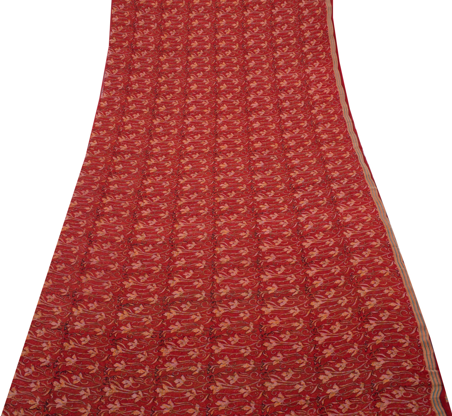 Sushila Vintage Red Saree 100% Pure Georgette Silk Printed Floral Craft Fabric