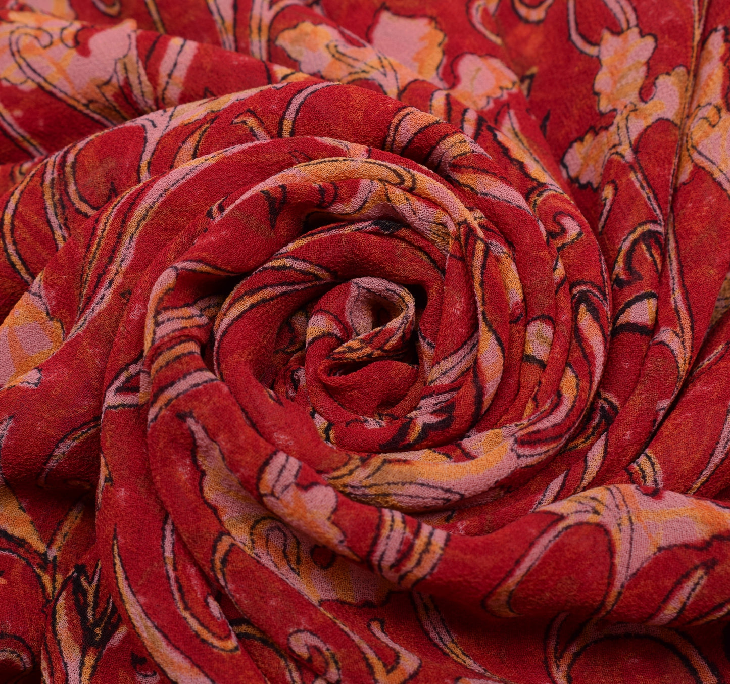 Sushila Vintage Red Saree 100% Pure Georgette Silk Printed Floral Craft Fabric