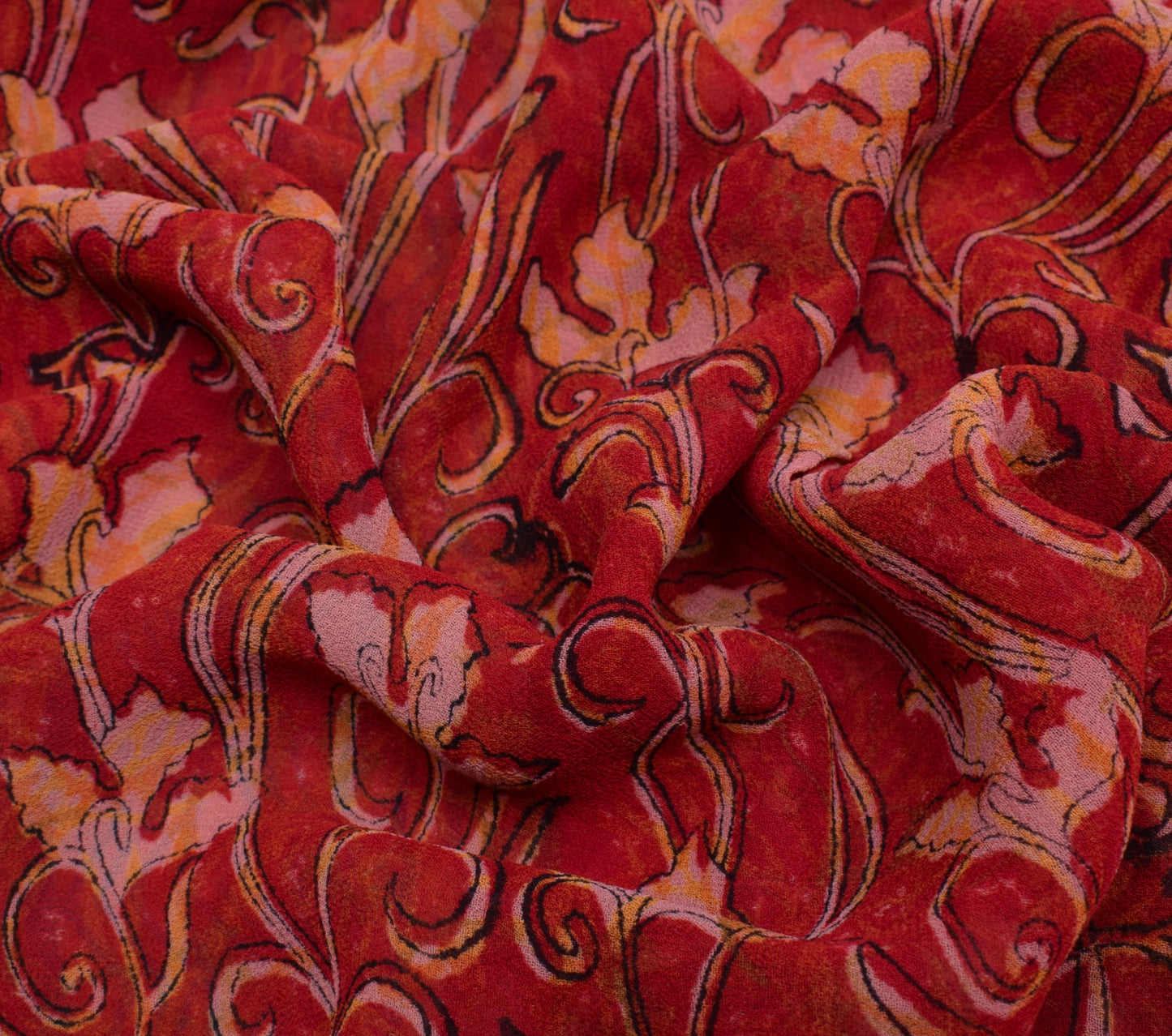 Sushila Vintage Red Saree 100% Pure Georgette Silk Printed Floral Craft Fabric
