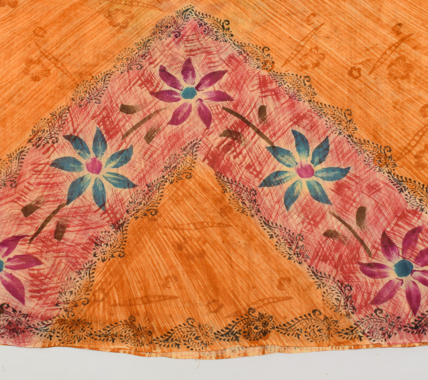 Sushila Vintage Mustard Sari 100%Pure Georgette Silk Printed Floral Craft Fabric