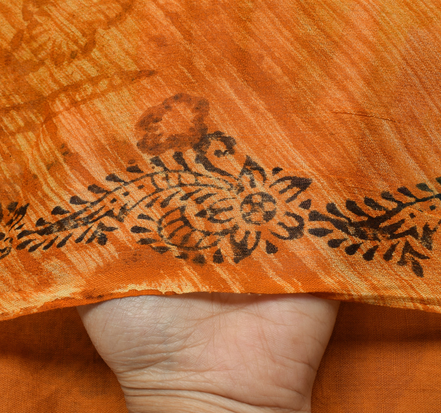 Sushila Vintage Mustard Sari 100%Pure Georgette Silk Printed Floral Craft Fabric